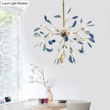 Firefly Agate Ceiling Pendant Lamp - Modern 4/16-Light Chandelier For Living Room In Blue/Green