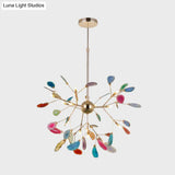 Firefly Agate Ceiling Pendant Lamp - Modern 4/16-Light Chandelier For Living Room In Blue/Green