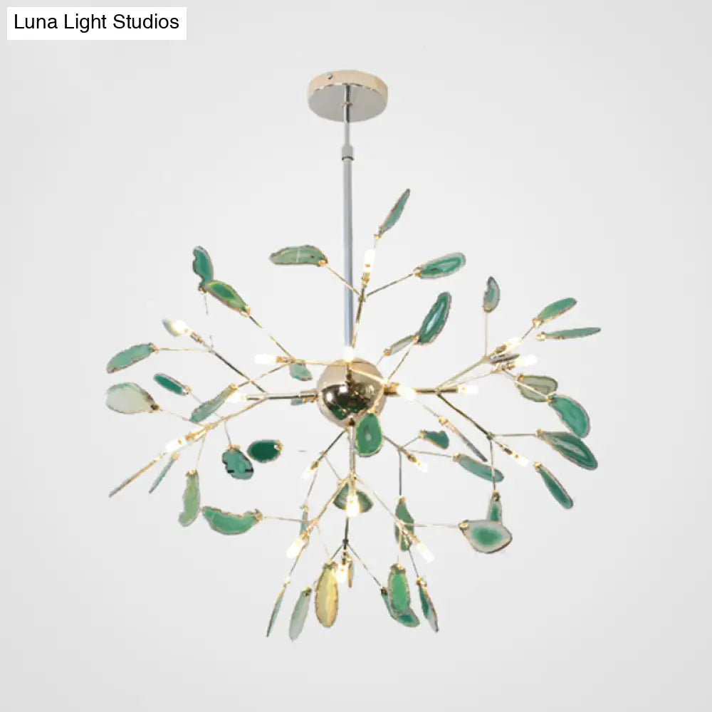 Firefly Agate Ceiling Pendant Lamp - Modern 4/16-Light Chandelier For Living Room In Blue/Green