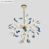 Firefly Agate Ceiling Pendant Lamp - Modern 4/16-Light Chandelier For Living Room In Blue/Green