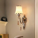 Flared Bronze Wall Lamp With Traditional Twist: Glass Bedroom Reading Light Crystal Deco 1 /