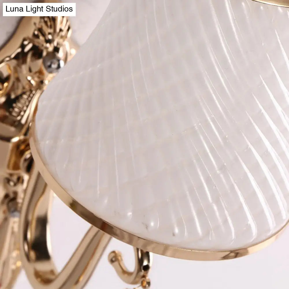 Flared Bronze Wall Lamp With Traditional Twist: Glass Bedroom Reading Light Crystal Deco