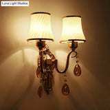 Flared Bronze Wall Lamp With Traditional Twist: Glass Bedroom Reading Light Crystal Deco