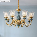 Flared Glass Chandelier Light Fixture With Ruffle Edge In Brass - Traditional Ceiling Lighting