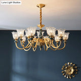 Flared Glass Chandelier Light Fixture With Ruffle Edge In Brass - Traditional Ceiling Lighting