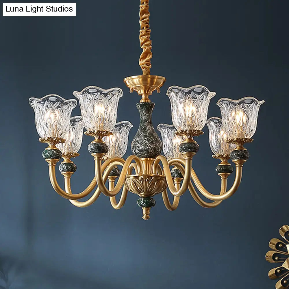 Flared Glass Chandelier Light Fixture With Ruffle Edge In Brass - Traditional Ceiling Lighting