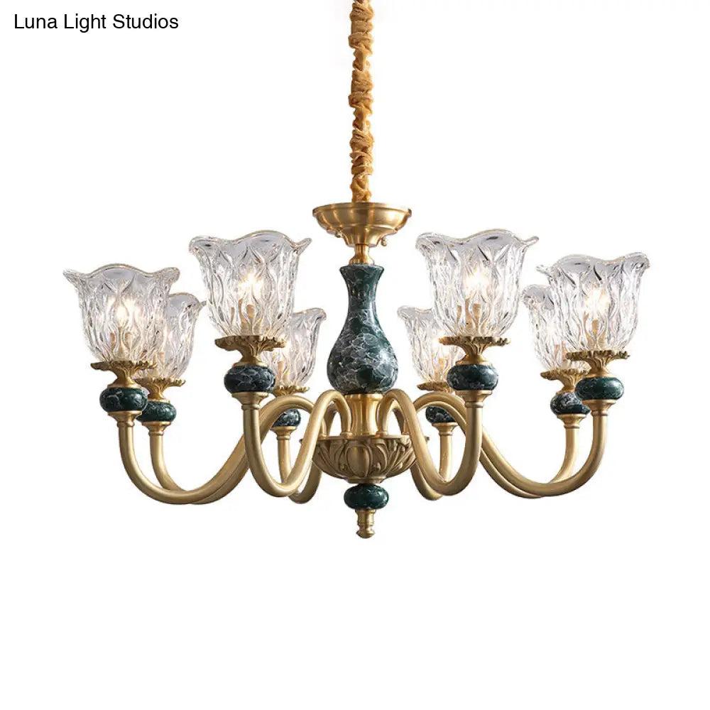 Flared Glass Chandelier Light Fixture With Ruffle Edge In Brass - Traditional Ceiling Lighting