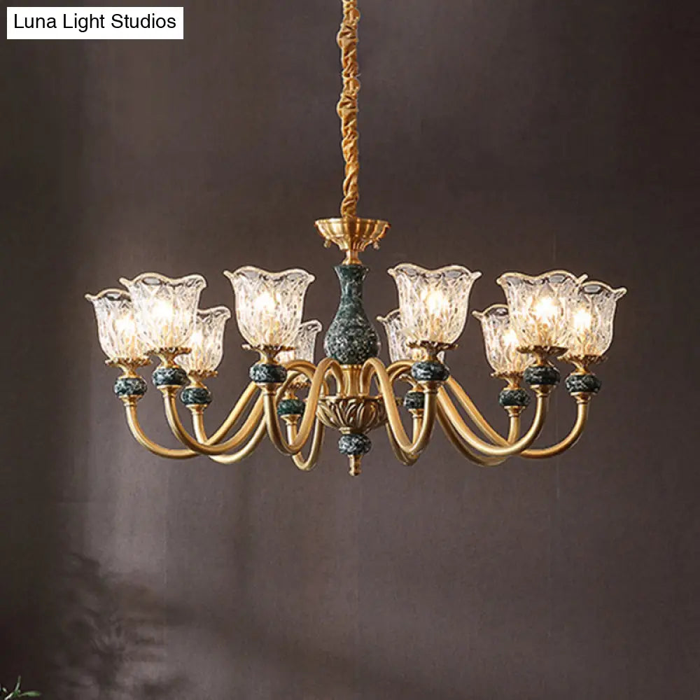 Flared Glass Chandelier Light Fixture With Ruffle Edge In Brass - Traditional Ceiling Lighting