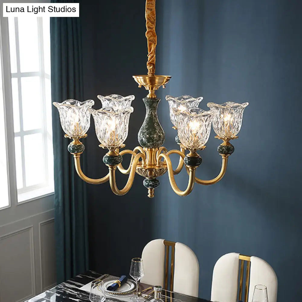 Flared Glass Chandelier Light Fixture With Ruffle Edge In Brass - Traditional Ceiling Lighting
