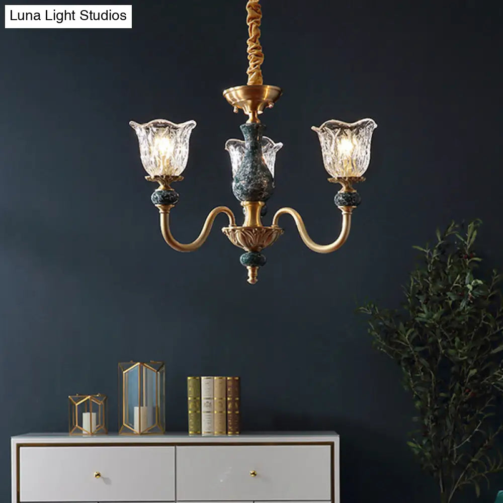 Flared Glass Chandelier Light Fixture With Ruffle Edge In Brass - Traditional Ceiling Lighting