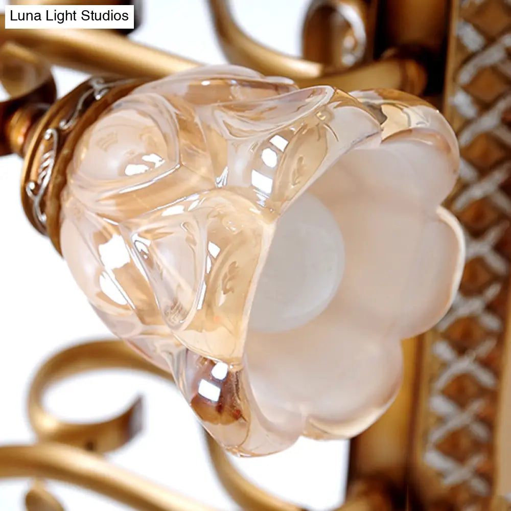 Flared Glass Iron Sconce With Tan Texture | Wall Mounted Vanity Light Traditional Design 1/2 Lights
