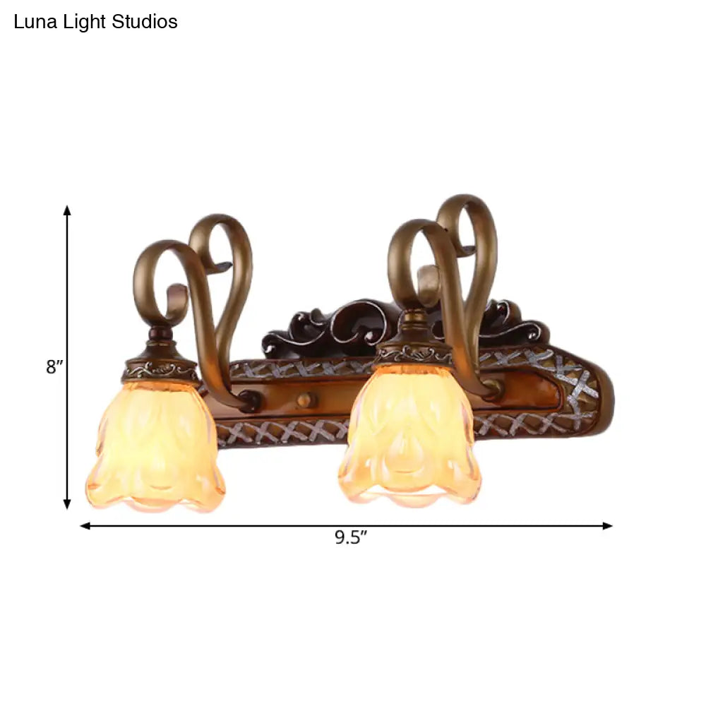 Flared Glass Iron Sconce With Tan Texture | Wall Mounted Vanity Light Traditional Design 1/2 Lights