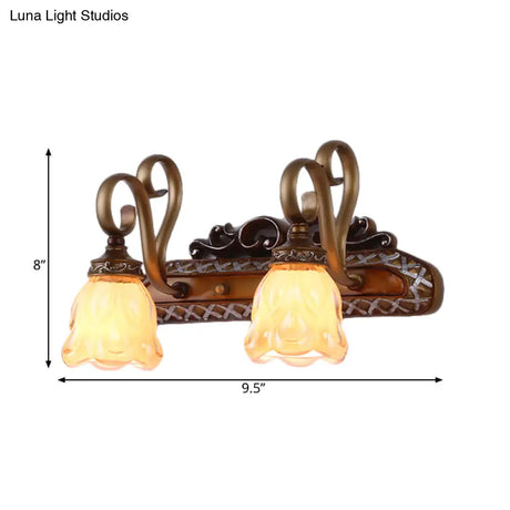 Flared Glass Iron Sconce With Tan Texture | Wall Mounted Vanity Light Traditional Design 1/2 Lights