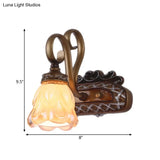Flared Glass Iron Sconce With Tan Texture | Wall Mounted Vanity Light Traditional Design 1/2 Lights