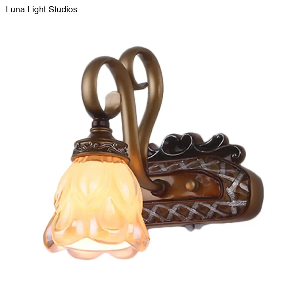 Flared Glass Iron Sconce With Tan Texture | Wall Mounted Vanity Light Traditional Design 1/2 Lights