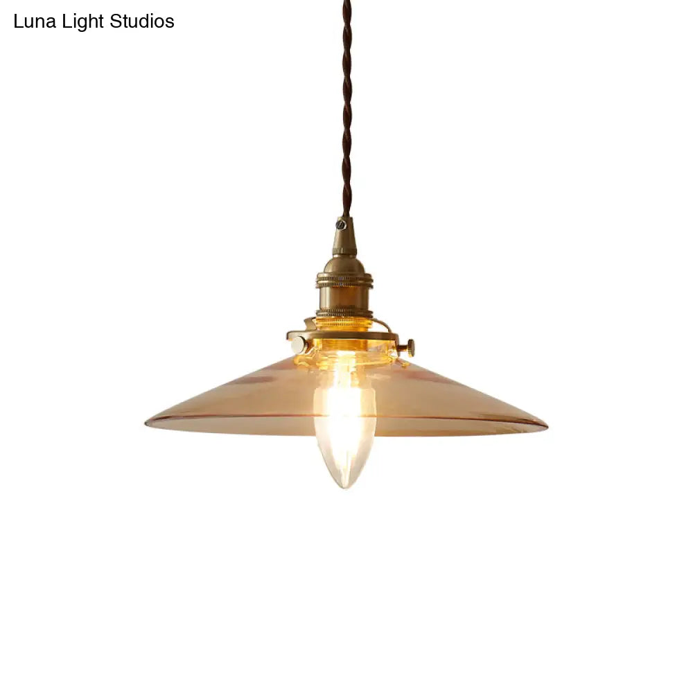 Flared Glass Pendant Ceiling Light For Dining Room - Industrial Single Hanging Design