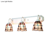 Flared Glass Sconce Light With Dimple Detailing - Tiffany Style 3 Heads Wall Mounted Fixture White