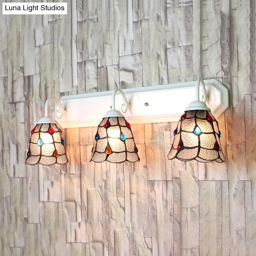 Flared Glass Sconce Light With Dimple Detailing - Tiffany Style 3 Heads Wall Mounted Fixture White
