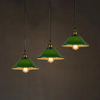 Flared Green Glass Pendant Lighting - 3 Lights Industrial Style Brass Finish / Linear