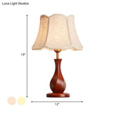 Flared Nightstand Lamp With Scalloped Trim - Countryside Style In Flaxen/Beige