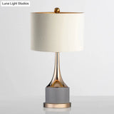 Flared Nordic Marble Trumpet Nightstand Lamp - Antiqued Gold & Fabric Shade
(Note: The Product Title