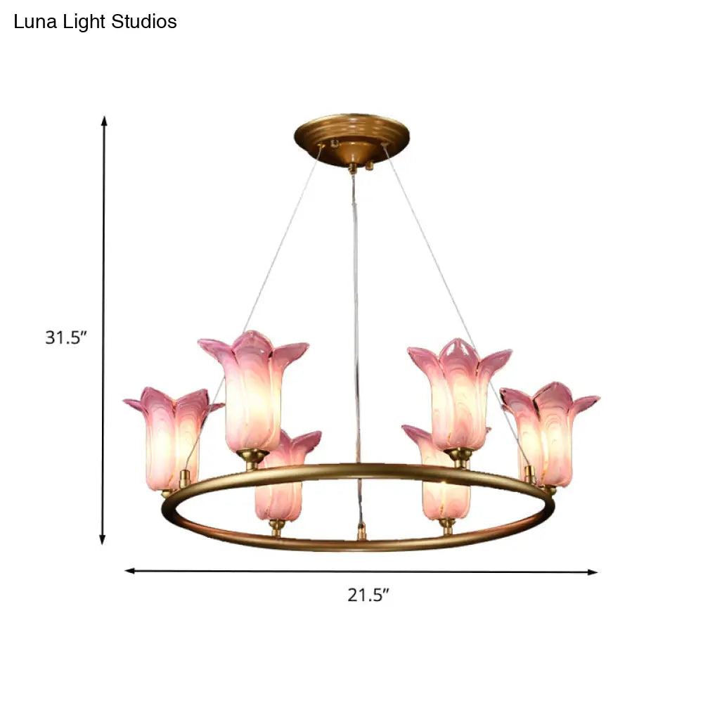 Flared Pendant Lamp - Traditional Purple Glass Led Chandelier For Living Room 6 Bulbs