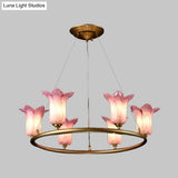 Flared Pendant Lamp - Traditional Purple Glass Led Chandelier For Living Room 6 Bulbs