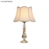 Flared/Pleated Shade Table Light: Traditional Beige/Burgundy/Sky Blue Fabric Nightstand Lamp With