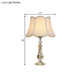 Flared/Pleated Shade Table Light: Traditional Beige/Burgundy/Sky Blue Fabric Nightstand Lamp With