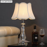 Flared/Pleated Shade Table Light: Traditional Beige/Burgundy/Sky Blue Fabric Nightstand Lamp With
