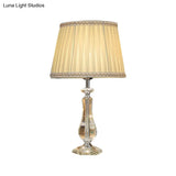 Flared/Pleated Shade Table Light: Traditional Beige/Burgundy/Sky Blue Fabric Nightstand Lamp With