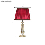 Flared/Pleated Shade Table Light: Traditional Beige/Burgundy/Sky Blue Fabric Nightstand Lamp With