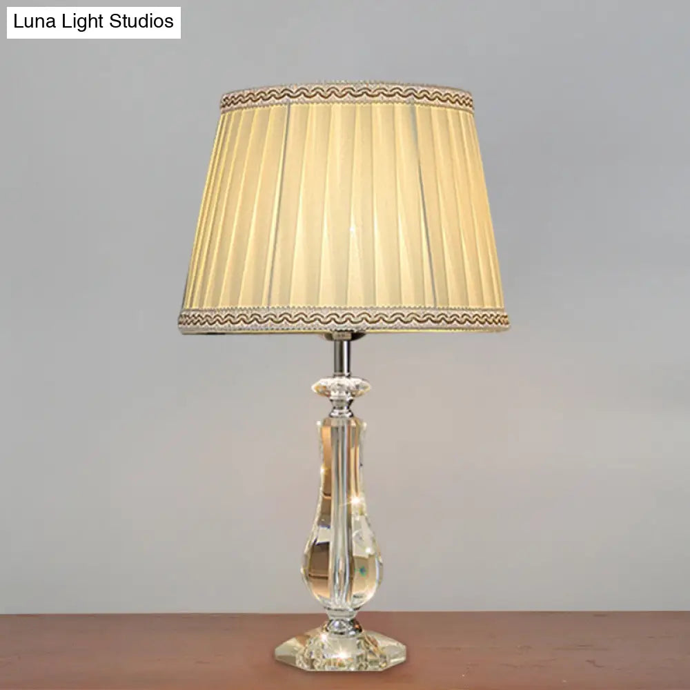 Flared/Pleated Shade Table Light: Traditional Beige/Burgundy/Sky Blue Fabric Nightstand Lamp With