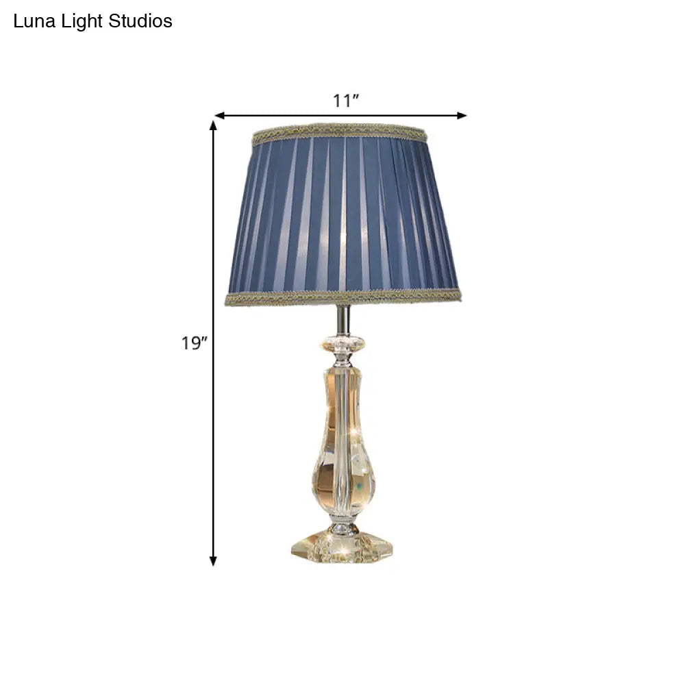 Flared/Pleated Shade Table Light: Traditional Beige/Burgundy/Sky Blue Fabric Nightstand Lamp With