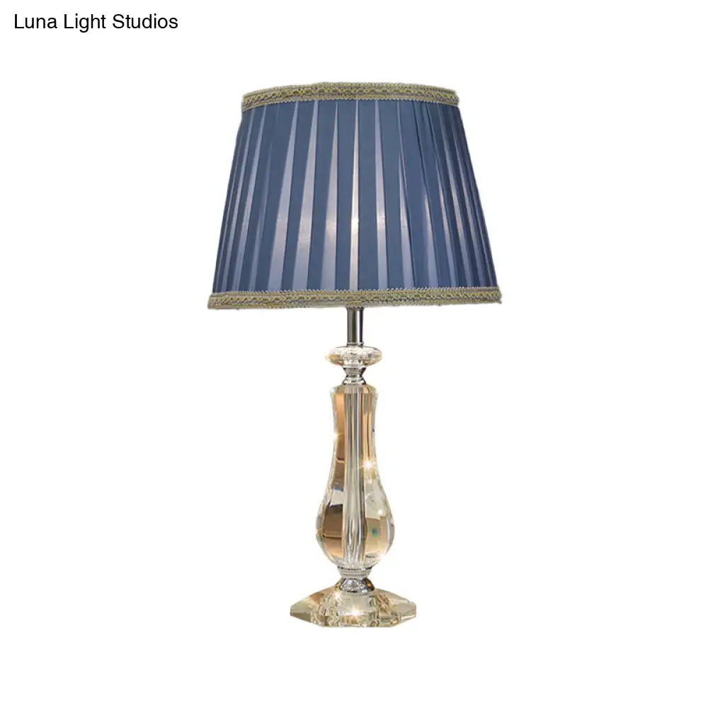 Flared/Pleated Shade Table Light: Traditional Beige/Burgundy/Sky Blue Fabric Nightstand Lamp With