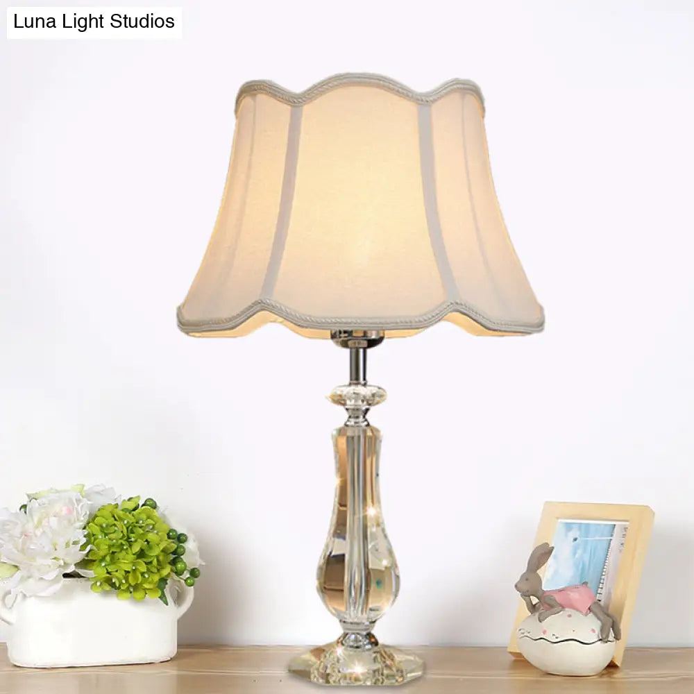 Flared/Pleated Shade Table Light: Traditional Beige/Burgundy/Sky Blue Fabric Nightstand Lamp With
