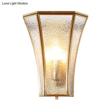 Flared Sconce Lamp With Tradition Textured Glass: Brass Wall Lighting Fixture For Stairway