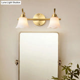 Flared Sconce Vanity Light - 2/3 Lights White Glass Wall Mounted Gold Finish Bathroom Lighting