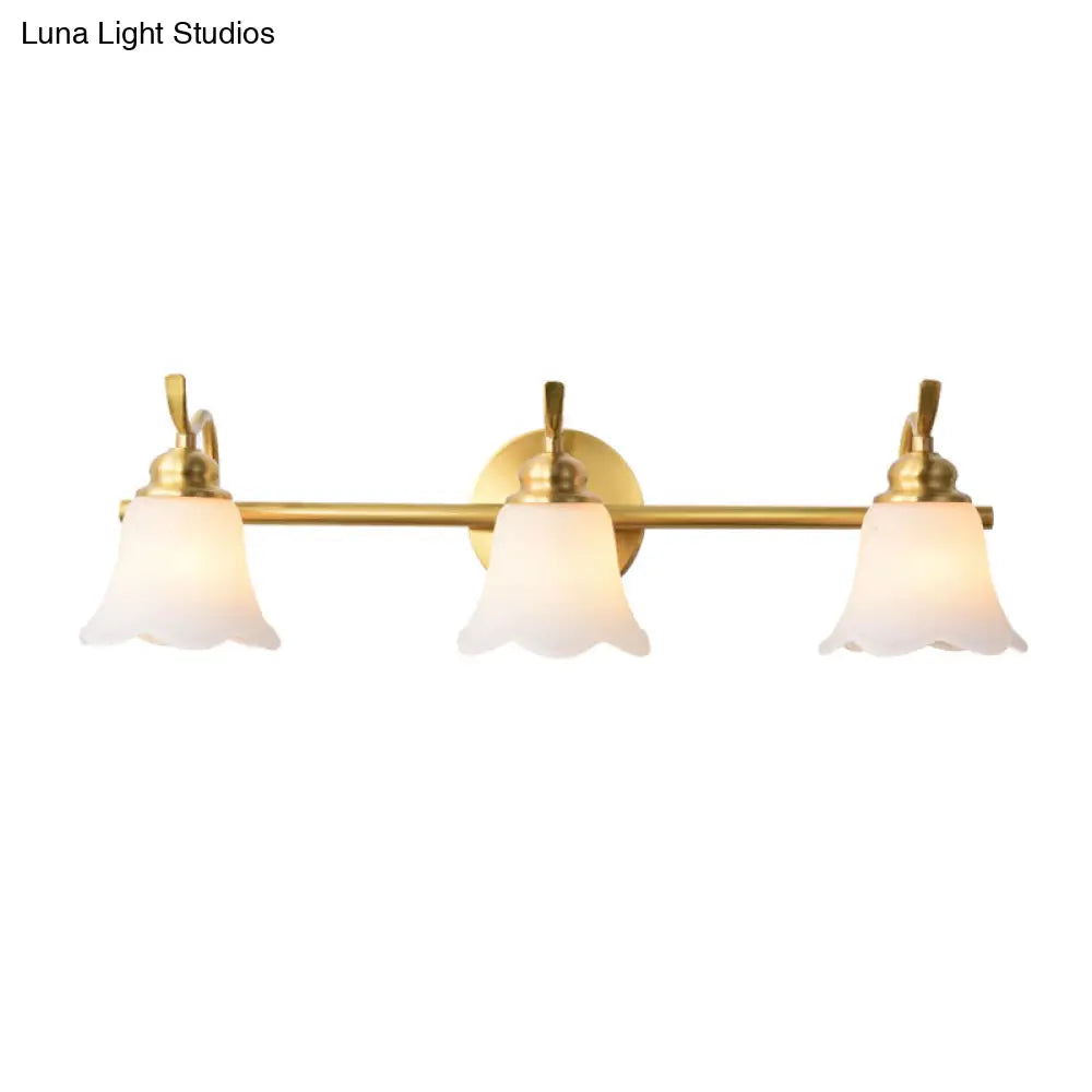 Flared Sconce Vanity Light - 2/3 Lights White Glass Wall Mounted Gold Finish Bathroom Lighting