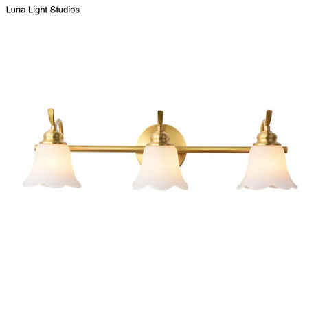 Flared Sconce Vanity Light - 2/3 Lights White Glass Wall Mounted Gold Finish Bathroom Lighting
