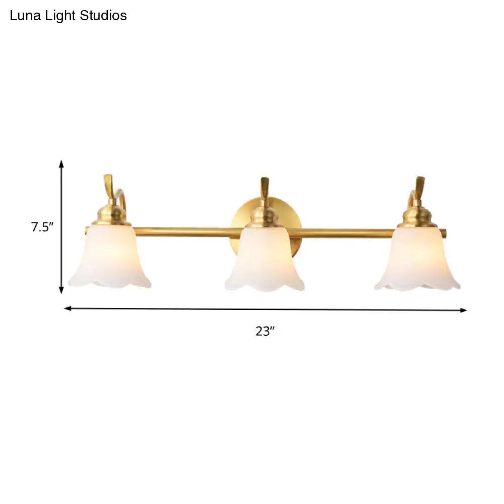 Flared Sconce Vanity Light - 2/3 Lights White Glass Wall Mounted Gold Finish Bathroom Lighting