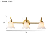 Flared Sconce Vanity Light - 2/3 Lights White Glass Wall Mounted Gold Finish Bathroom Lighting