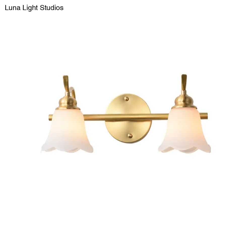 Flared Sconce Vanity Light - 2/3 Lights White Glass Wall Mounted Gold Finish Bathroom Lighting