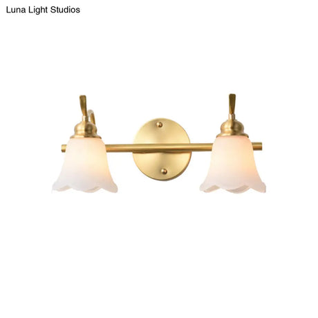 Flared Sconce Vanity Light - 2/3 Lights White Glass Wall Mounted Gold Finish Bathroom Lighting