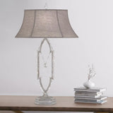Flared Table Light - Traditional Gold/Silver Fabric Shade Nightstand Lamp With Crystal X-Shape Base