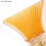 Flared Wall Mount Light: Traditional 1-Light Orange Glass & Resin Sconce In Gold For Corridor