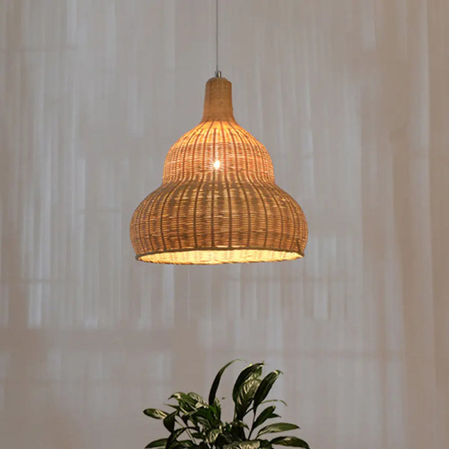 Flaxen Bamboo Pendant Ceiling Light - Exquisite Asian Gourd Design