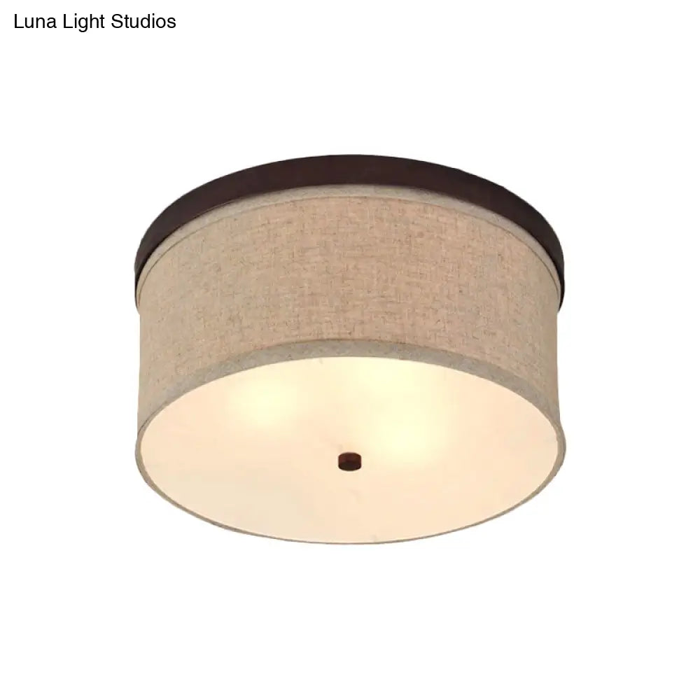 Flaxen Drum Ceiling Light - Simple 3 - Light Flush Mount With Fabric Shade & Diffuser