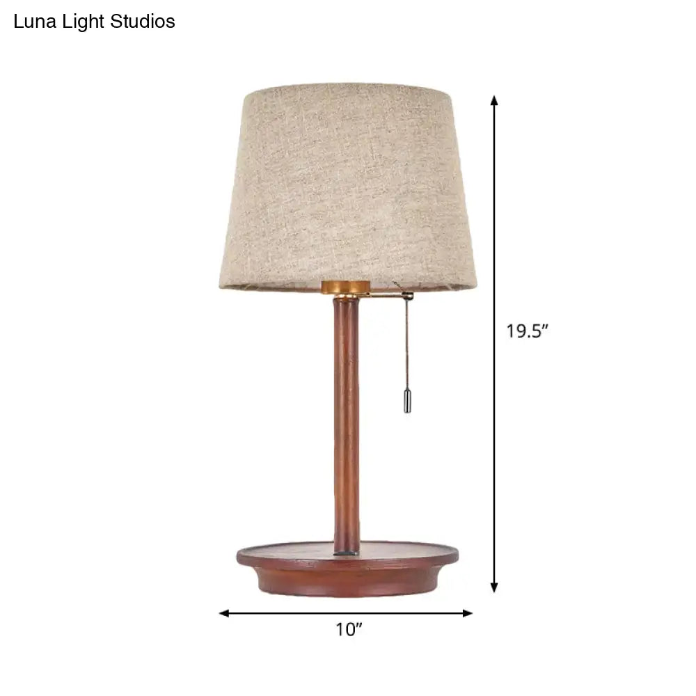 Flaxen Fabric Table Lamp With Usb Charging Port - 1-Light Bucket Pull Chain Night Light