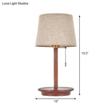 Flaxen Fabric Table Lamp With Usb Charging Port - 1-Light Bucket Pull Chain Night Light